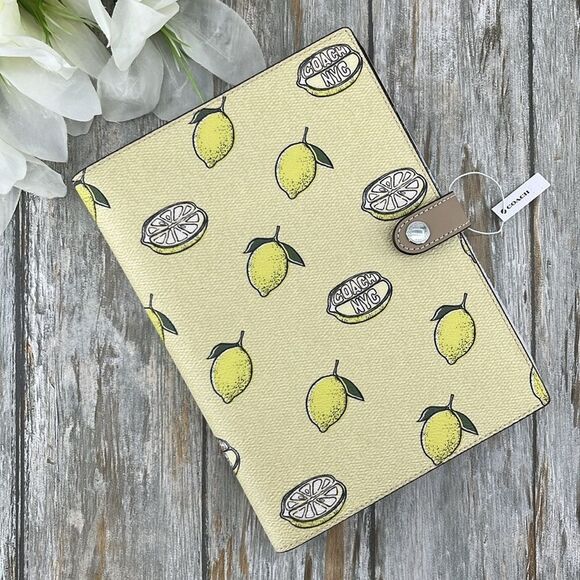 Coach Notebook in Smooth Leather & Lemon Print Bag Purse - Picture 1 of 7